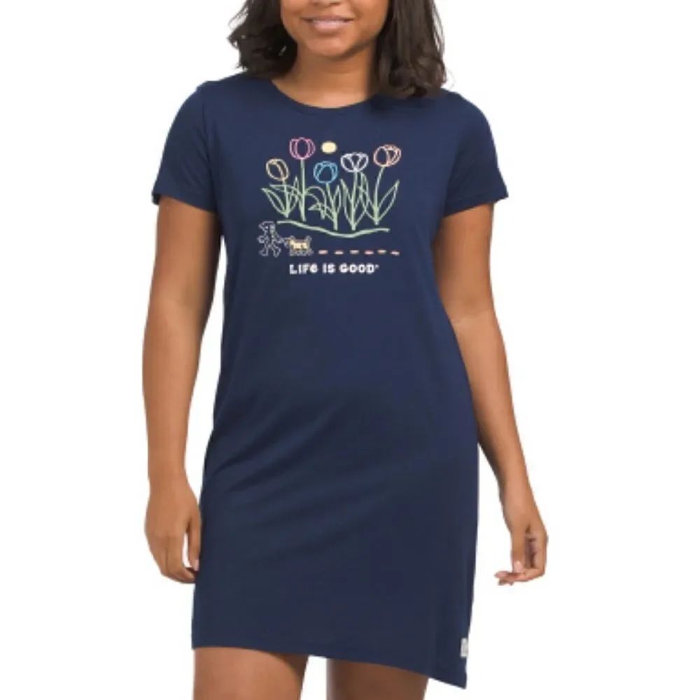 Life is good Navy Short Sleeve Tulip Graph Lightweight Sleep Gown Dress